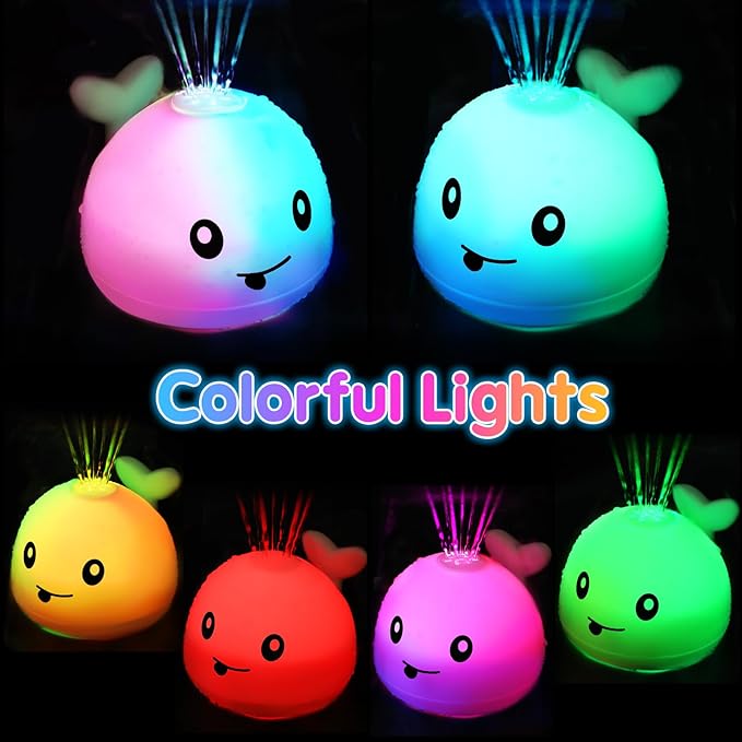 Baby Bath Toys for Kids Ages 1-3, Easter Basket Stuffers for 1 2 3 Year Girl, Whale Bath Toy Sprinkler Light up Bath Toys for Babies 6-12 Months, Toddler Bathtub Toys Newborn Baby Birthday Gifts