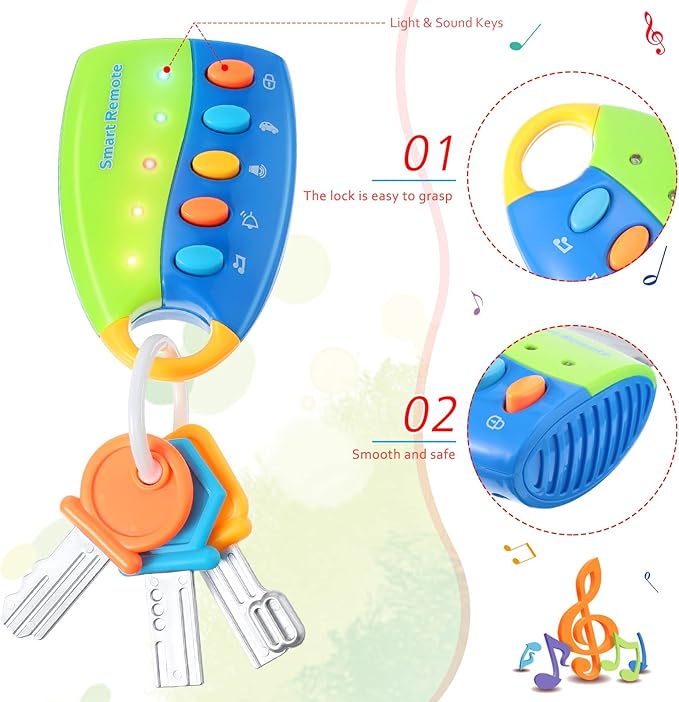 Skylety Musical Smart Remote Car Key Toy with Sound and Lights Fun and Educational Musical Toys for Travel Play(Blue)
