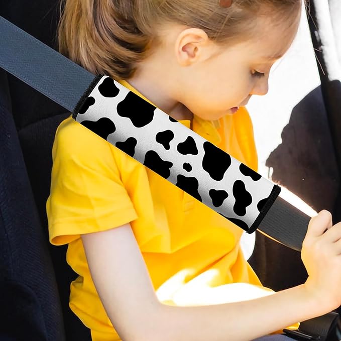 Car Seat Belt Pad Cover, 2-Pack Soft Car Safety Seat Belt Strap Shoulder Pad for Adults and Children, Suitable for Car Seat Belt, Backpack, Shoulder Bag (Cow Pattern)