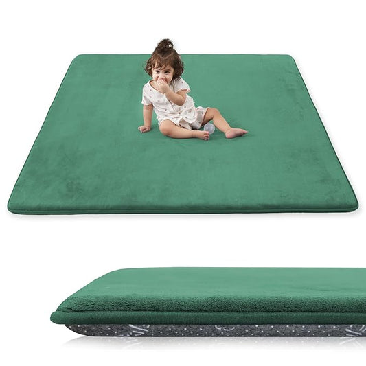 1.3" Thick Baby Play Mat for Floor, 79x79 Playpen Mat, Pro Soft Flannel Foam Mats Toddler Infant Kids Crawling for Nursery Rug Playroom Living Room Waterproof Easy Care Non-Slip (Dark Green)