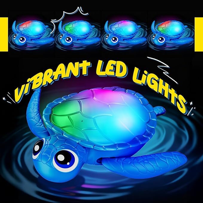Electric Turtle Bath Toys - Automatic Swimming with Colorful LED Lights, Rechargeable & Auto Shut-Off, Water Pool Floating Toys Bath Bath Toys Easter Basket Stuffers for Toddlers Kids Ages 1-3 2-4 4-8