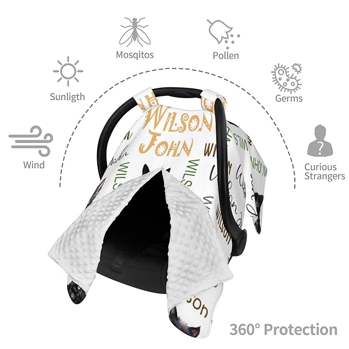 Personalized Baby Car Seat Canopy with Name Custom Minky Cat Car Seat Covers Nursing Cover for Breastfeeding Multi-Use Cover Infant Carrier Carseat Winter Cover for Newborn Girls Boys