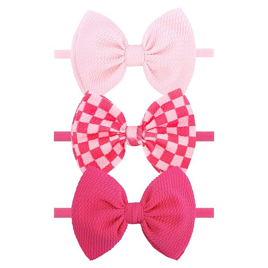 YanJie 3PCS 4.5’’ Checkered Bows for Baby Girls Headbands Hot Pink Headband Pink Hair Accessories for Girls Newborn Girl Clothes Baby Girl Outfits