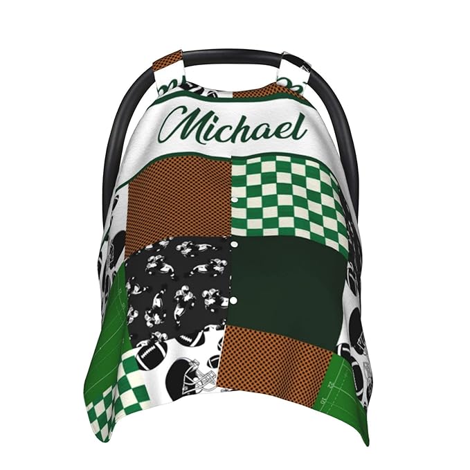 Personalized Baby Car Seat Canopy for Babies, Custom Name Car Seat Covers for Boys and Girls, Opening Minky Nursing Breastfeeding Cover for Infant, Carseat Canopies for Newborn (Farm Rugby)