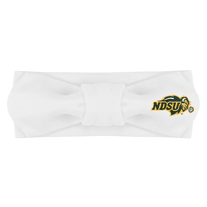 Creative Knitwear North Dakota State Bison Infant Girls White Solid Hair Knot Headband Embroidered Logo - Size Newborn - 4T