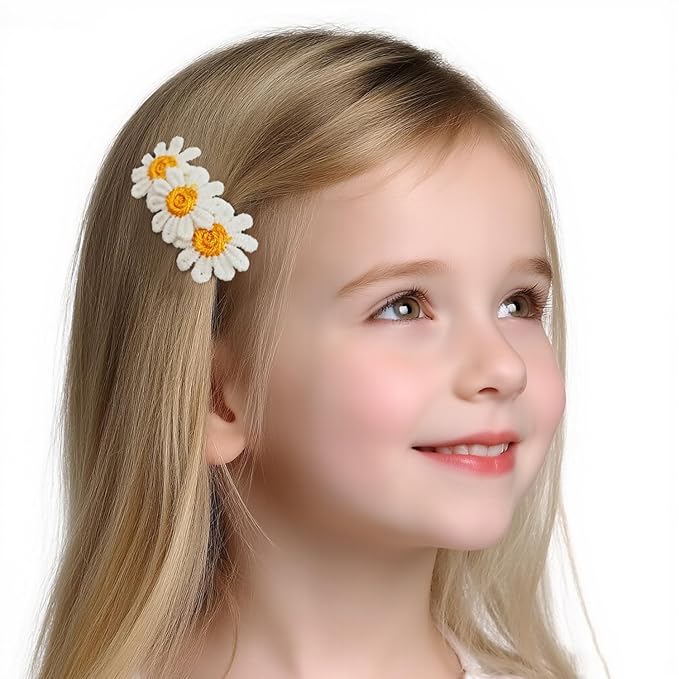 Baby Hair Clips & Toddler Hair Clips 5-Piece Set - 4 Snap Barrettes & 1 Fabric Duckbill Clip, Fresh Meadow Floral Design in Beige & Yellow - Enhance Your Child's Natural Beauty