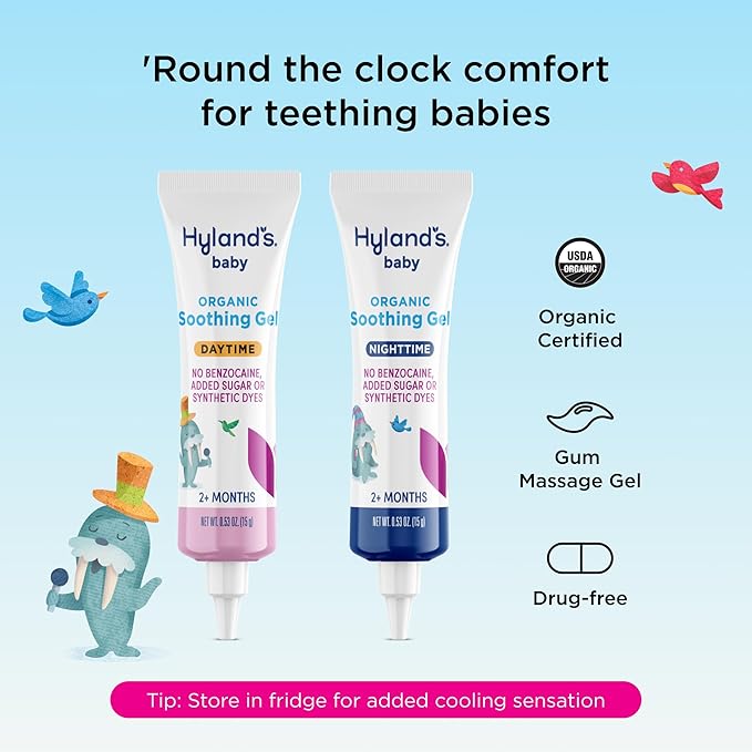 Hyland's Baby Organic Day and Night Soothing Gel Combo Pack, Cooling Gel for Oral Discomfort, Easy-to-Apply, Ages 2 Months and Up, 1.06 Ounce (2 Tubes of 0.53 oz.)