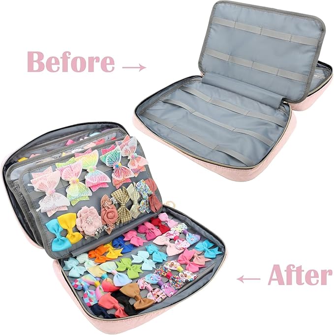 Micom Hair Accessories Storage Bag For Baby Girls, Hair Bow Organizer, Multifunctional Hair Accessories Storage Carrying Case for Display Hair Clips, Headbands, Scrunchies, Travelling Storage Bag