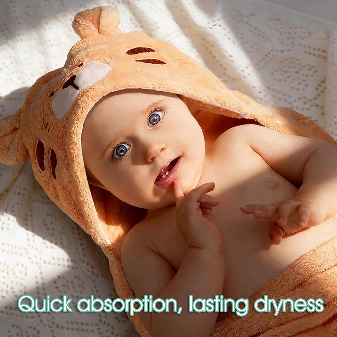 Toddler Towels for Boy, 2 PCS Hooded Baby Towels Boy, Soft and Absorbent Baby Bath Towels, Animal Hooded Design Toddler Towels, Large 50''x32'', White Rabbit & Orange Tiger Set