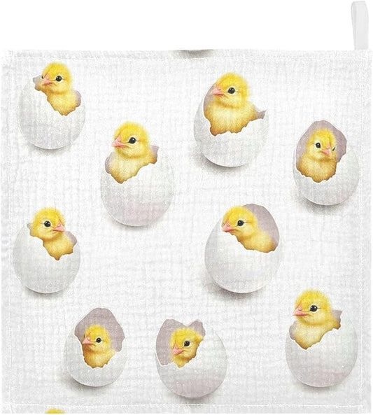 vvfelixl Yellow Chick Egg Baby Burp Cloths Baby Muslin Washcloths for Boys Girls Cotton Babys Face Towel for Newborn Infants Soft and Absorbent 11.8 X 11.8 in, 5 Pack