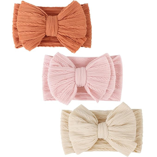 DRESHOW BQUBO Handmade Baby Headbands Soft & Stretchy Hair Bands with Bows Nylon Bows Hairbands for Girls Newborn Infant Toddlers Hair Accessories 3 pack