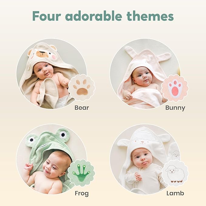 CuddleBug Premium Hooded Baby Bath Towel & Washcloth Set (Bear) - 100% Cotton Terrycloth Hooded Baby Towels for Newborn & Toddler - Super-Soft & Absorbent, Newborn Essentials (33" x 33") - Honey Beige