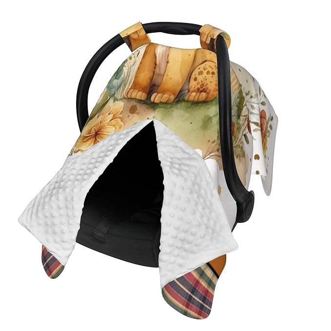 Personalized Winter Carseat Cover for Baby Custom Name Car Seat Canopy for Newborn Baby Boys Girls 2 in 1 Mom Nursing Breastfeeding Covers Lion Minky Baby Carrier Stroller Covers