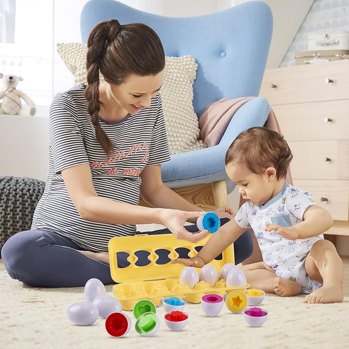 J-hong Matching Eggs 12 pcs Set Easter Eggs - Educational Color & Shape Recognition Sortere Skills Study Toys, Montessori Toys, STEM Educational Toy Gift for Toddler 1-3Year Old