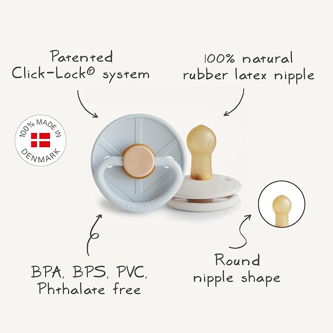 FRIGG Little Viking Natural Rubber Baby Pacifier 2-Pack | Made in Denmark | BPA-Free (Cocoa/Cream, 0-6 Months)