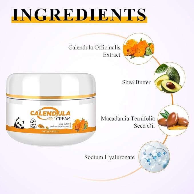 AOAO Calendula Cream, Plant-Based Moisturizer, Gently Hydrates Dry Sensitive Skin for Baby & Kids Face and Body, Natural Botanical Face Cream for Soothing Nourishing Care, No Paraben, 3.53oz