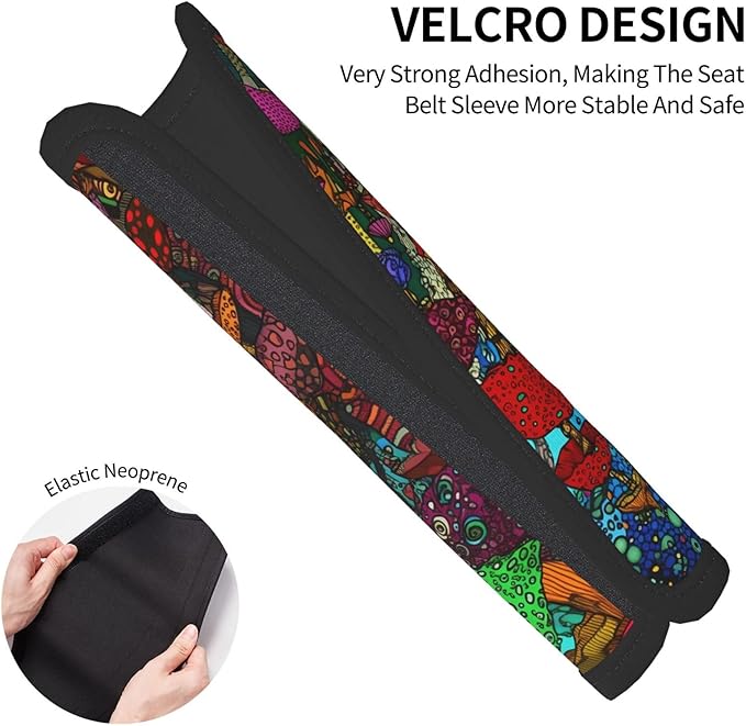 Cartoon Forest Mushroom Print Seatbelt Pads Fits Cars Trucks SUV Sedans Sweat Absorption Car Seatbelt Strap Cover, Auto Interior Accessories Protector