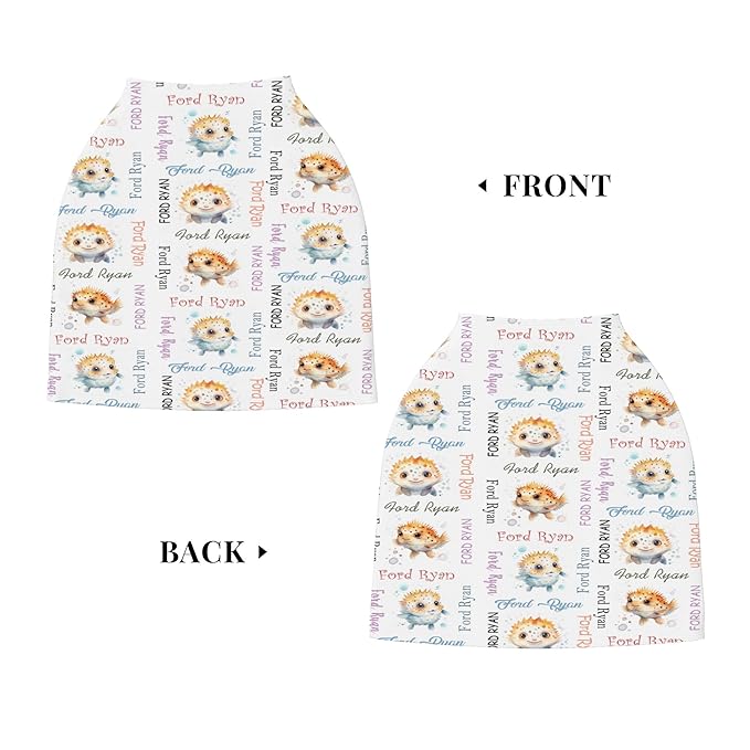 Personalized Baby Car Seat Cover with Name Stroller Canopy Custom Pufferfish Carseat Cover Newborn Baby Boy Girl Nursing Cover for Moms First Birthday Gift