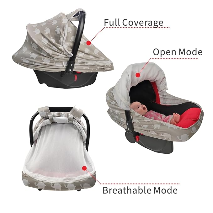 Little Tots Baby Car Seat Canopy Cover, Breathable Sun Shade, Full Privacy for Newborns & Infants, Universal Fit for Boys & Girls
