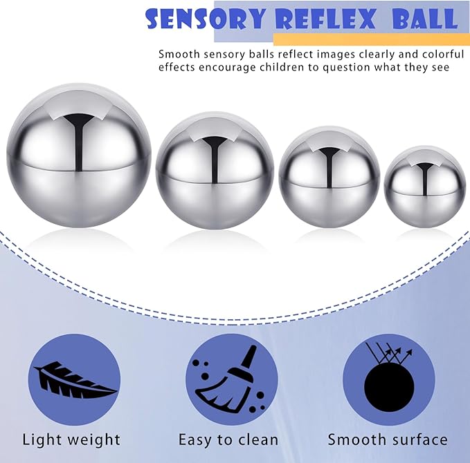 Shappy 4 Pcs Sensory Reflective Balls Stainless Steel Gazing Mirror Balls for Back to School Color Image Reflection Bedroom Ornaments (2.5,3,3.9,4.7 Inch)