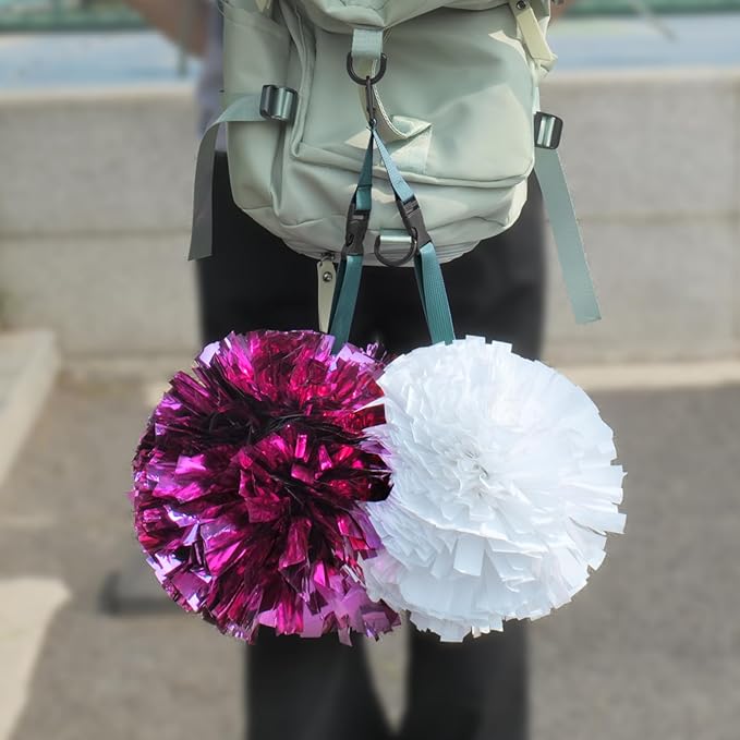 Cheer Pom Poms Carrier for Backpacks - Adjustable Cheerleading Poms Keeper - Heavy Duty Webbing Gear Connector for Travel, Competition & Practice