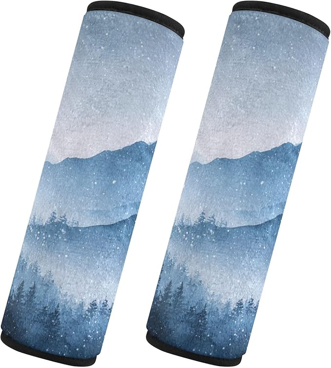 2 Pack Seatbelt Covers Seat Belt Cover Pad for Adults Boys Girls Car Seat Strap Covers Pads Cushion Universal Shoulder Strap Pad Protector for Backpack Camera Bag 10x7.7Inch Watercolor Winter Mountain
