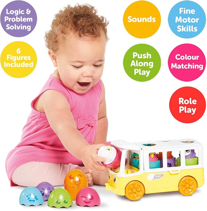 Toomies Tomy Hide and Squeak Egg Bus Baby Toy, Educational Shape Sorter with Colours and Sound, Easter Toy for Babies, Baby Push-Along Toy for Toddlers, Baby Boys & Girls Aged 1, 2 & 3 Year Olds