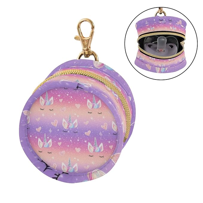 Pacifier Holder with Clip Pacifier Case for Diaper Bag Round Baby Pacifier Pouch Box Bag Portable Rainbow Gradient Shiny Unicorn Horn Lashes Hearts