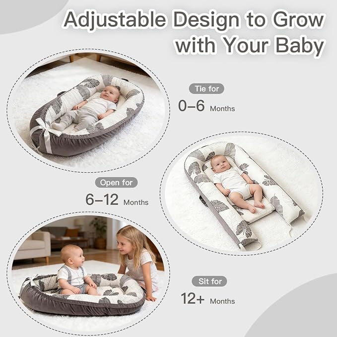 Infant Support Cushion | Organic Cotton Infant Support Cushion | Reversible, Adjustable & Portable Floor Cushion | Soft, Breathable, Washable Cover