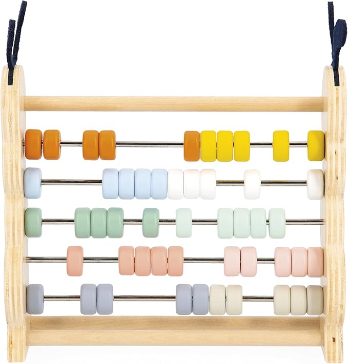 Janod - Wooden Learning Abacus - 50 Coloured Beads - Early Learning Toy - FSC Certified Wood and Water Paint - Develop Fine Motor Skills - From 18 Months - J04014