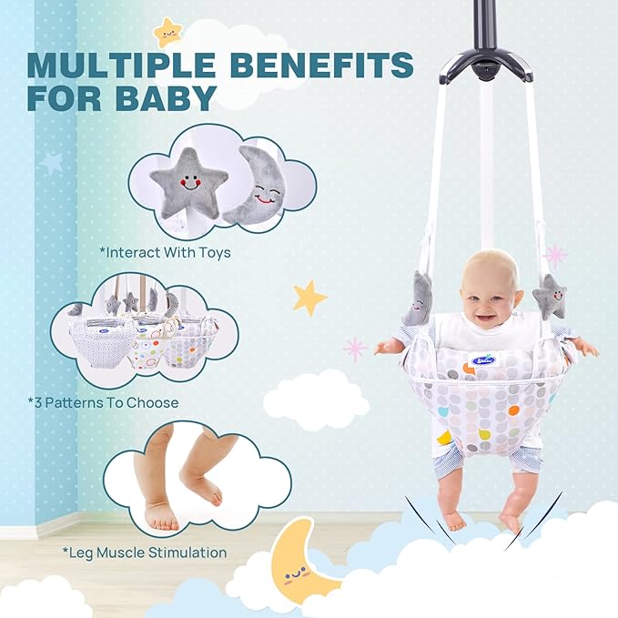 Baby Doorway Jumper, Baby Jumper for Indoor/Outdoor Play, Doorway Jumper for Baby with Adjustable Strap, Easy to Assemble & Store (Ideal Gift for 6-24 Months)