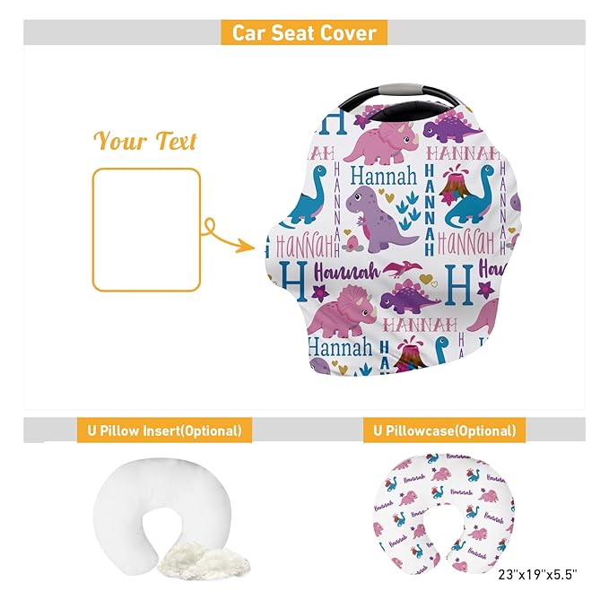 Custom Car Seat Covers for Babies - Purple Dinosaur Print Breathable Baby Car Seat Cover for Girls Boys, Kick-Proof Newborn Carrier Canopy Stretchy Stroller Cover for 4 Seasons(27"x29")