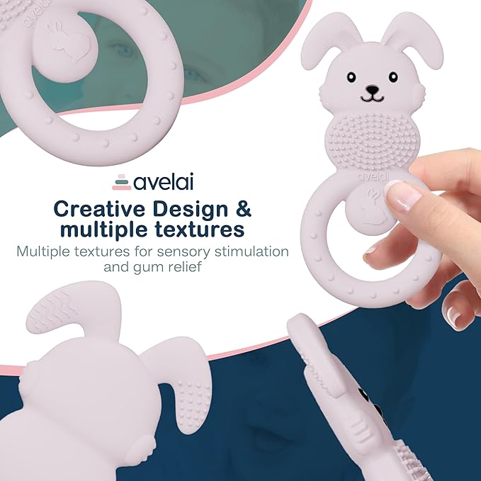 Bunny Baby Teether - Teething Toys for Babies 3-6 Months Teething Relief, Silicone Baby Teether Toys BPA Free, Baby Chew Toys & Infant Toys 0-12 Months, Baby Teethers Boys Girls