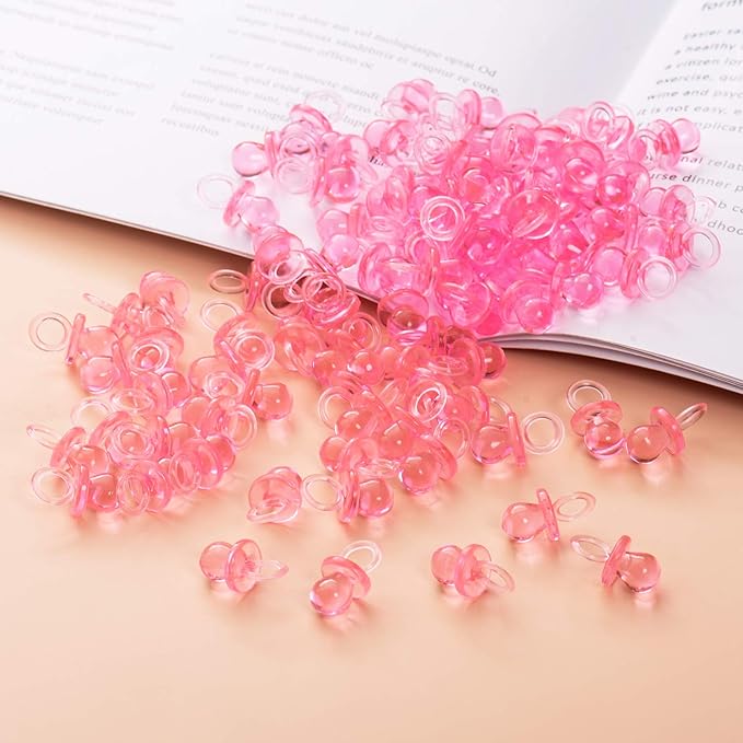 Mini Pacifiers for Baby Shower Game, 150 Plastic Pacifiers for Baby Shower Decoration, Cute Baby Shower Pacifiers, Gender Reveal Party Table Scatter/Hunt Baby Shower Game Props(75 Blue + 75 Pink)