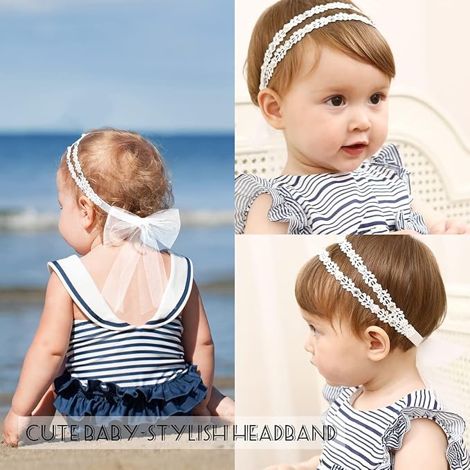 DANMY Baby Girl Super Elastic Headband,Cotton Lace Toddler Hair Band,Infant Soft Turban Hair Accessories Set