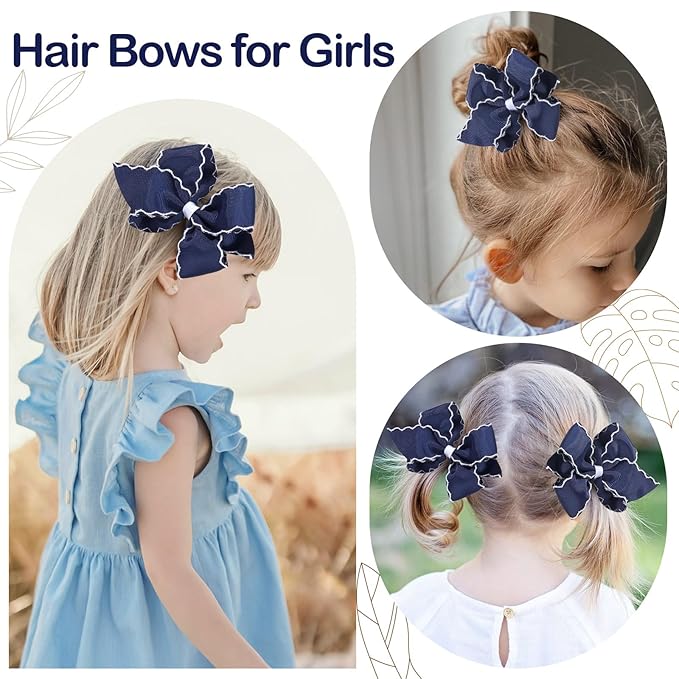 OAOLEER 5” 2PCS Hair Bows for Girls, Navy Grosgrain Ribbon Bows Hair Alligator Clips Hair Accessories for Girls Infants Toddlers Kids Teens Children (Navy)