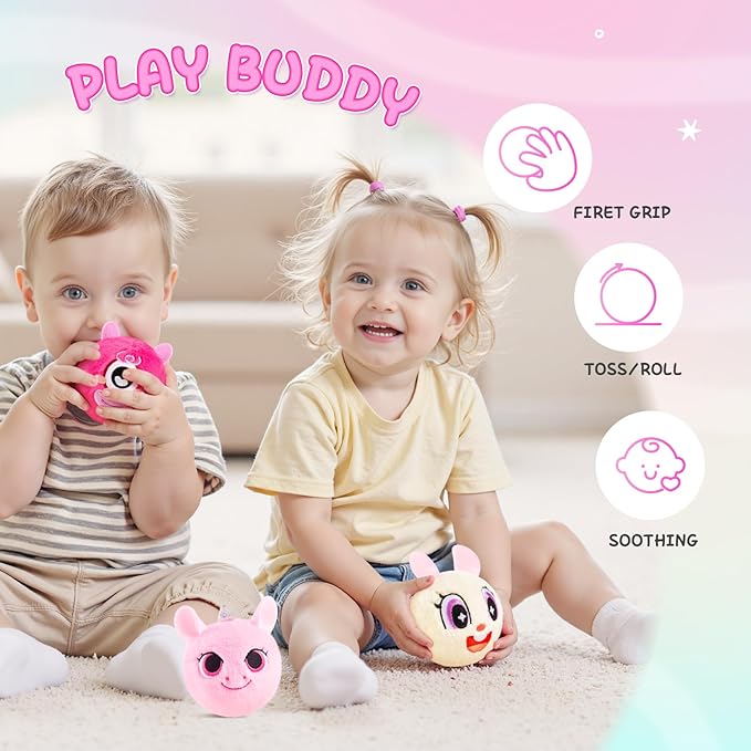 ZOOJOY 3 Pcs Plush Bouncy Balls for Toddlers 1-3, 3In High Bounce Baby Toys Featuring Easter Bunny, Unicorn & Monster, Easter Gifts for Girls Boys 6M+, Outdoor Indoor Slient Furry Balls