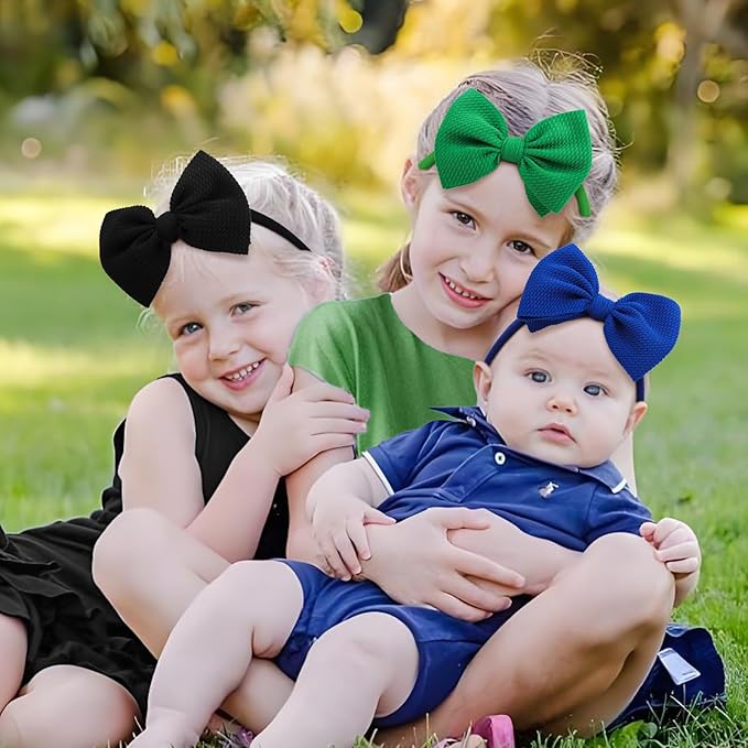 3PCS 4.5’’ Hair Bows for Baby Girls Newborn Infant Toddler Headbands Blue & Green & Black Bow of Hair Accessories Soft Girl Head Wraps