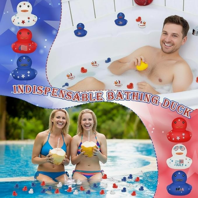 Lenwen 100 Pcs Patriotic Rubber Duck Bulk 1.96 Inch 4th of July 250th Anniversary Rubber Duck Independence Day 1776-2026 American Flag Ducky for Memorial Day Birthday Adult Pool (Classic)