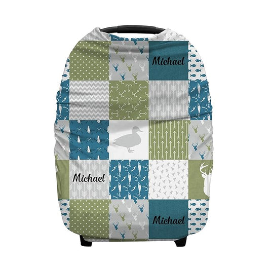 Personalized Deer Duck Woodland Baby Car Seat Covers with Name, Custom Nursing Cover Breastfeeding for Babies, Carseat Canopy for Boys and Girls, Infant Stroller Cover, Breathable Carseats Cover