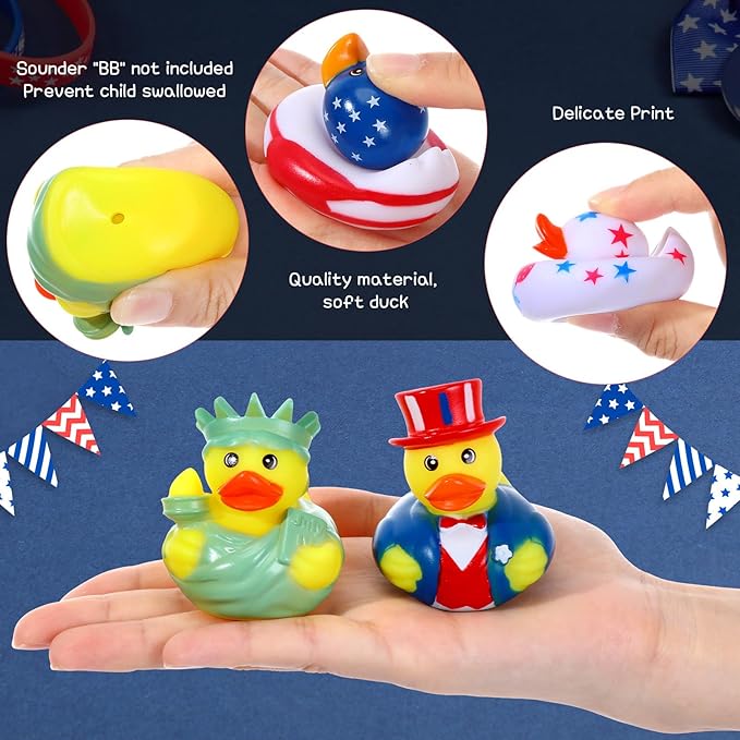 Jerify 12 Pcs 2 Inch Patriotic Rubber Ducks Summer Small Shower Float Ducks Star Rubber Ducky for Bath Birthday Gifts Baby Showers Beach Pool 4th of July Independence Day (Stylish)