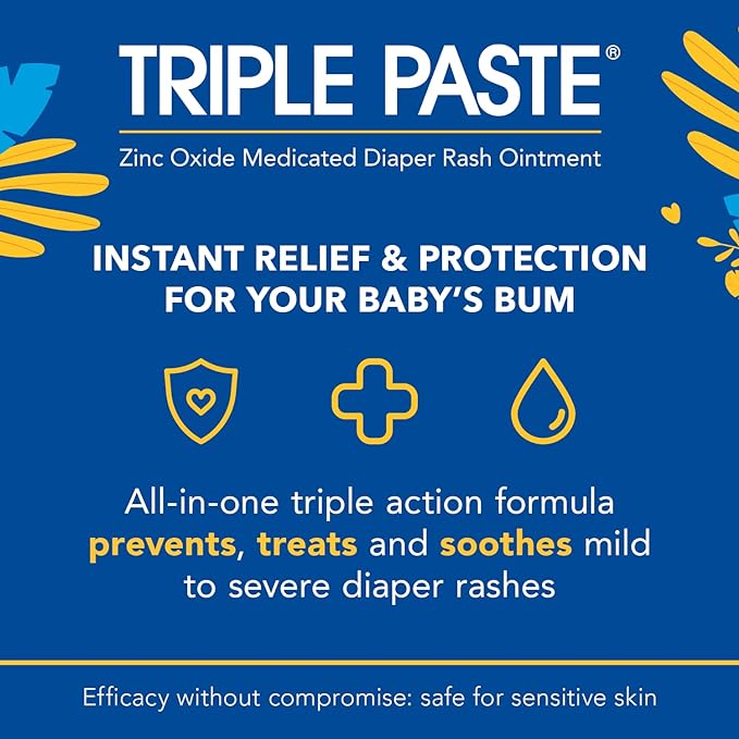 Triple Paste Diaper Rash Cream for Baby - 8 Oz Tub & 3 Oz Tube At Home & On the Go Bundle – Zinc Oxide Ointment Treats, Soothes & Prevents Diaper Rash, Baby Essentials for Daily & Overnight