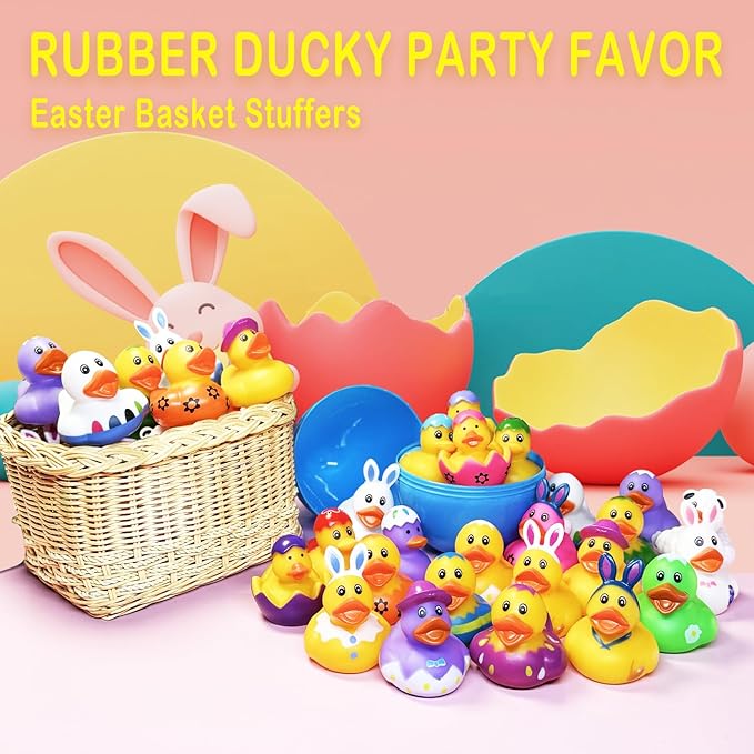 72PCS Easter Rubber Ducks in Bulk Mini Rubber Ducks Easter Basket Stuffers Ducks for Kids Baby Bath Toys Party Favor