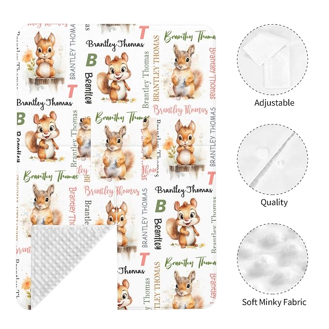 Personalized Winter Baby Car Seat Cover with Name Squirrel Winter Car Seat Cover for Baby Seat or Stroller Custom Infant Car Seat Covers Minky Blankets Nursing Cover Breastfeeding Scarf
