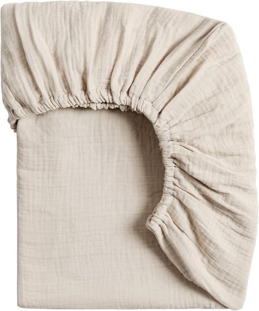 Meracorallo Muslin Mini Crib Sheet, Pack n Play Fitted Sheet, Soft and Breathable Pack and Play Playard Mattress Sheet for Baby Boys and Girls, Beige
