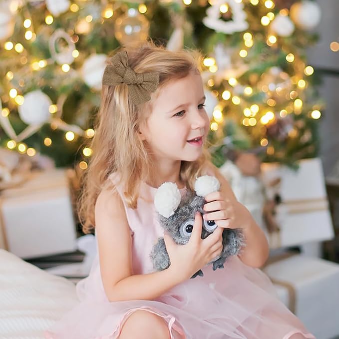 3.2'' Girls Brown Linen Hair Bows Clips - Alligator Clips Hair Accessories for Little Girls, Toddlers, Kids, and Teens