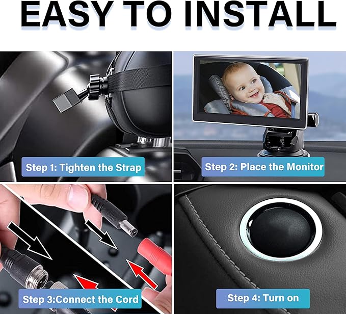 Baby Car Camera HD 5 Inch Monitor Car Mirror Infant Rear Facing Full View Clear Night Vision