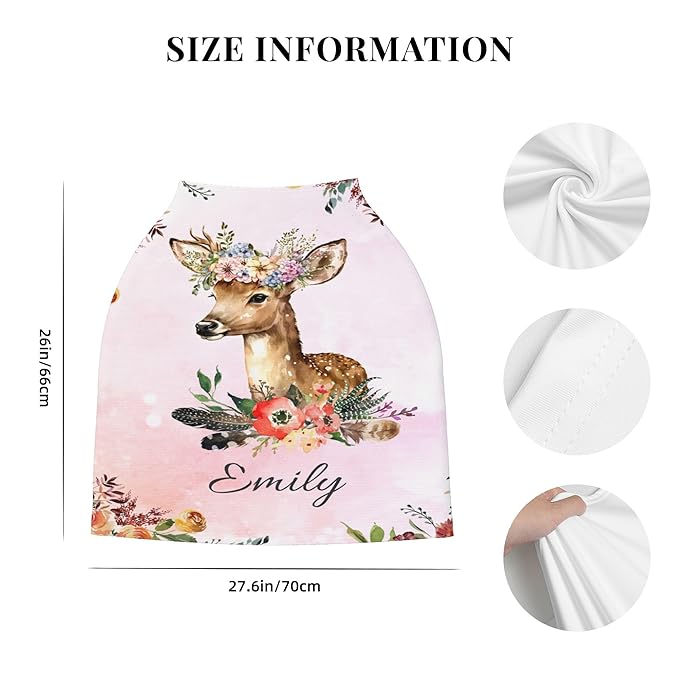 Personalized Deer Baby Car Seat Cover with Name,Multi-Use Canopy for Nursing, Strollers,Shopping Carts,Customized Breastfeeding Cover, Full Privacy,Infant Stroller Cover