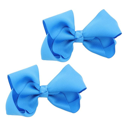 3 Inch Grosgrain Bow for Little Girls- Set of 2 (Blue)