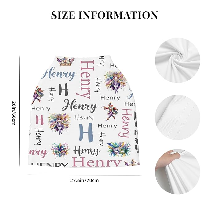 Personalized Car Seat Covers with Name, Crown Baby Canopy Carrier Cover, Breathable Breastfeeding Nursing Cover, Stretchy Multi-Use Infant Carseat Stroller Cover